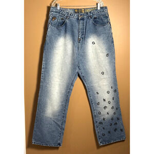 Vintage Akademiks Jeans Mens Baggy Wide Leg JNCO Embroidered 38x32